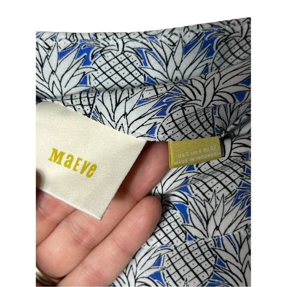 1715. ANTHROPOLOGIE MAEVE PINEAPPLE RUFFLE SHORTS SIZE 0 BLUE/WHITE/BLACK COLOR‎ - Picture 5 of 8